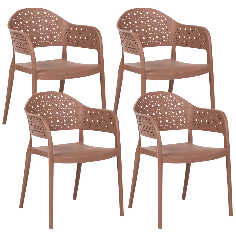 Set di 4 sedie da giardino in materiale sintetico marrone impilabili per interni ed esterni stile classico