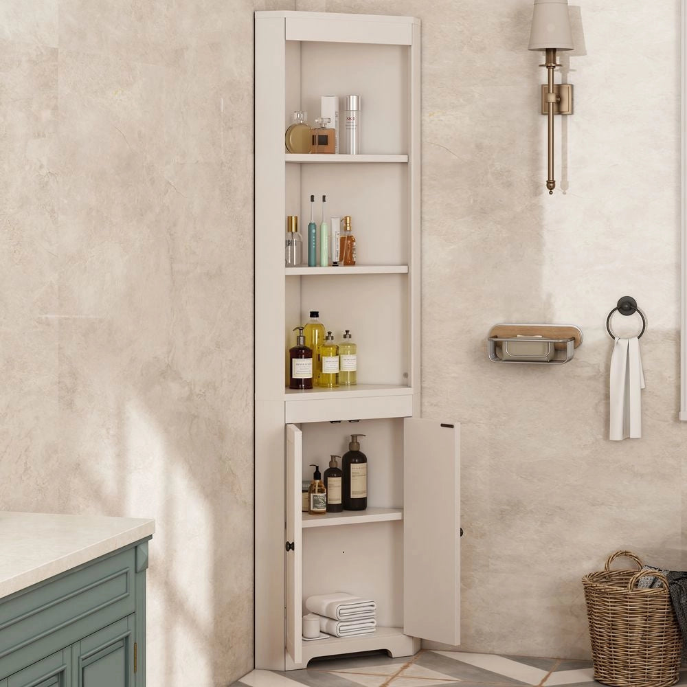 Armadio per bagno alto - Xylo - Bianco, tre scomparti, porte resistenti all'umidit??, scaffali scorrevoli