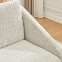 Poltrona d'arredo per soggiorno con braccioli in legno, cuscino posteriore e tessuto in chenille, 73.5x73.5x73.5 cm, Beige