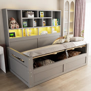 Letto contenitore 90x200 cm con sollevamento idraulico; LED; USB e ripiani portaoggetti; MDF grigio