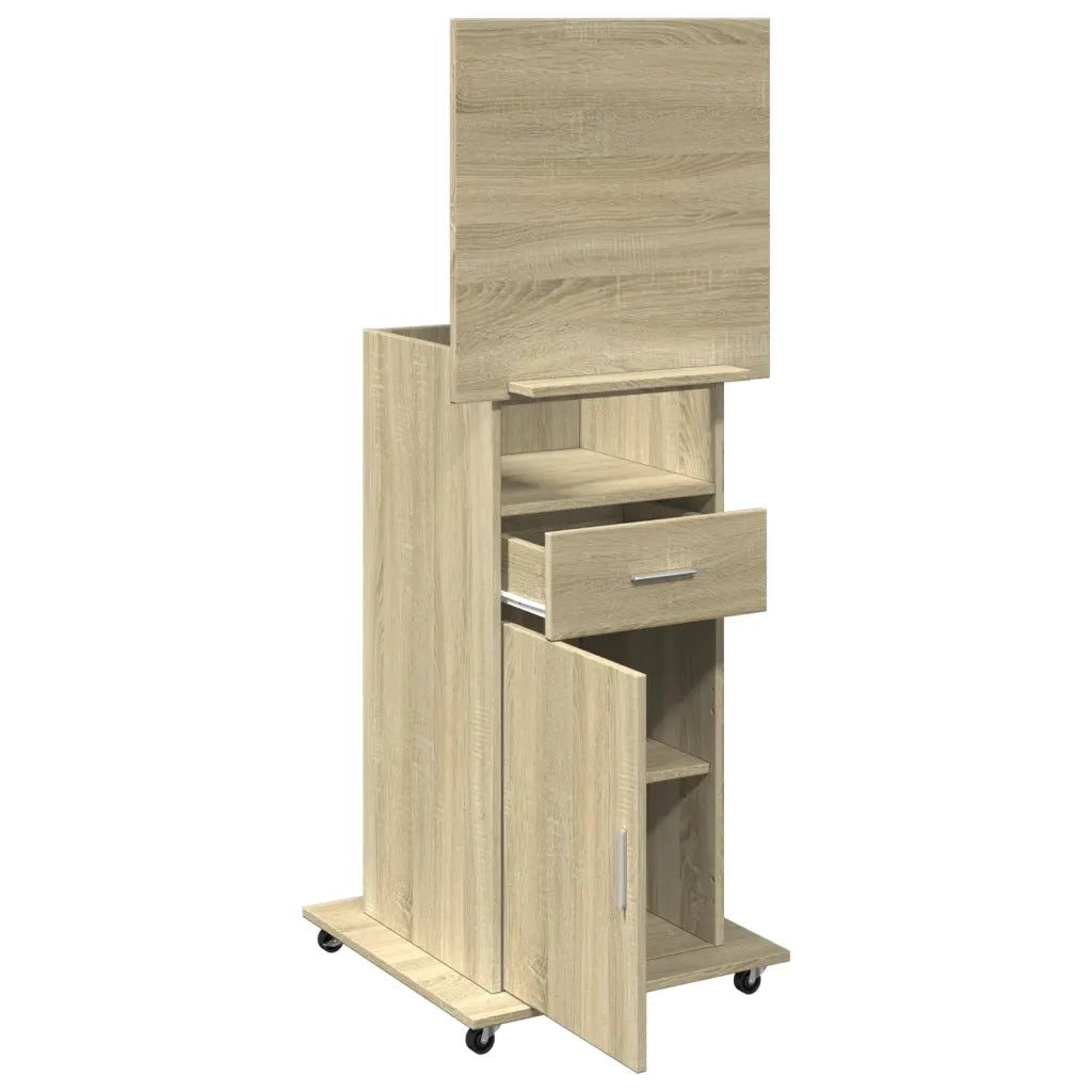 vidaXL Leggio con Ruote e Cassetto Sonoma 55x55x107 cm in Multistrato