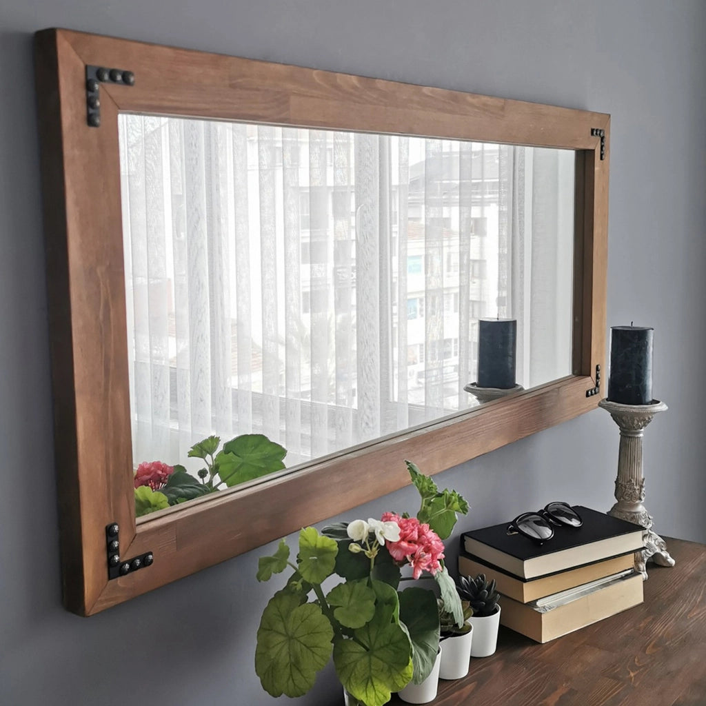 Corvara, Specchio Forma Rettangolare, 110x50h cm Marrone Noce