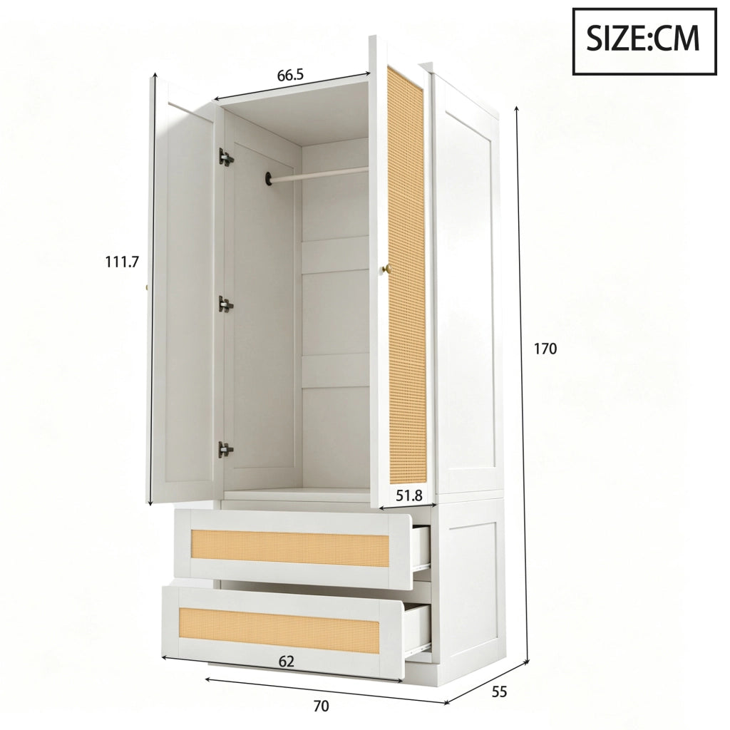 ARMADIO con doppie ante, 70 x 55 x 170 cm, Legno, Bianco