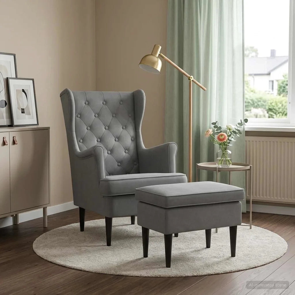 Poltrona con Ottomano 2 pz Grigio Scuro Velluto 3418821