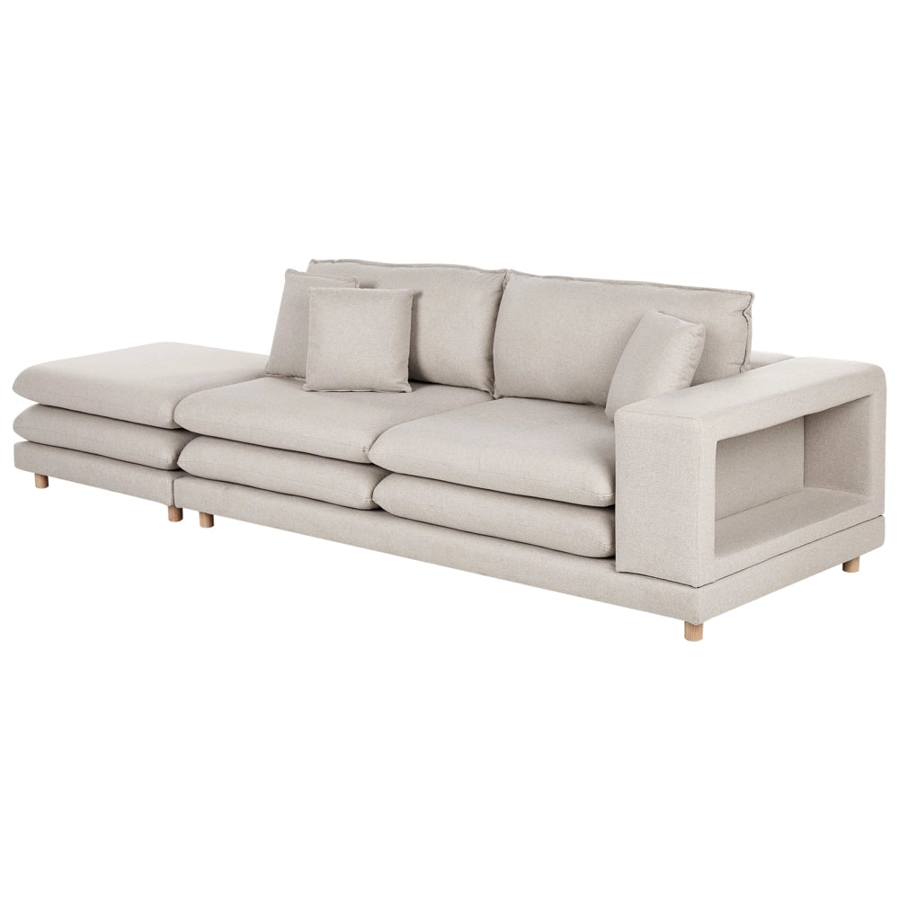 Divano moderno modulare a 2 posti tessuto beige chiaro con schienale imbottito con pouf classico