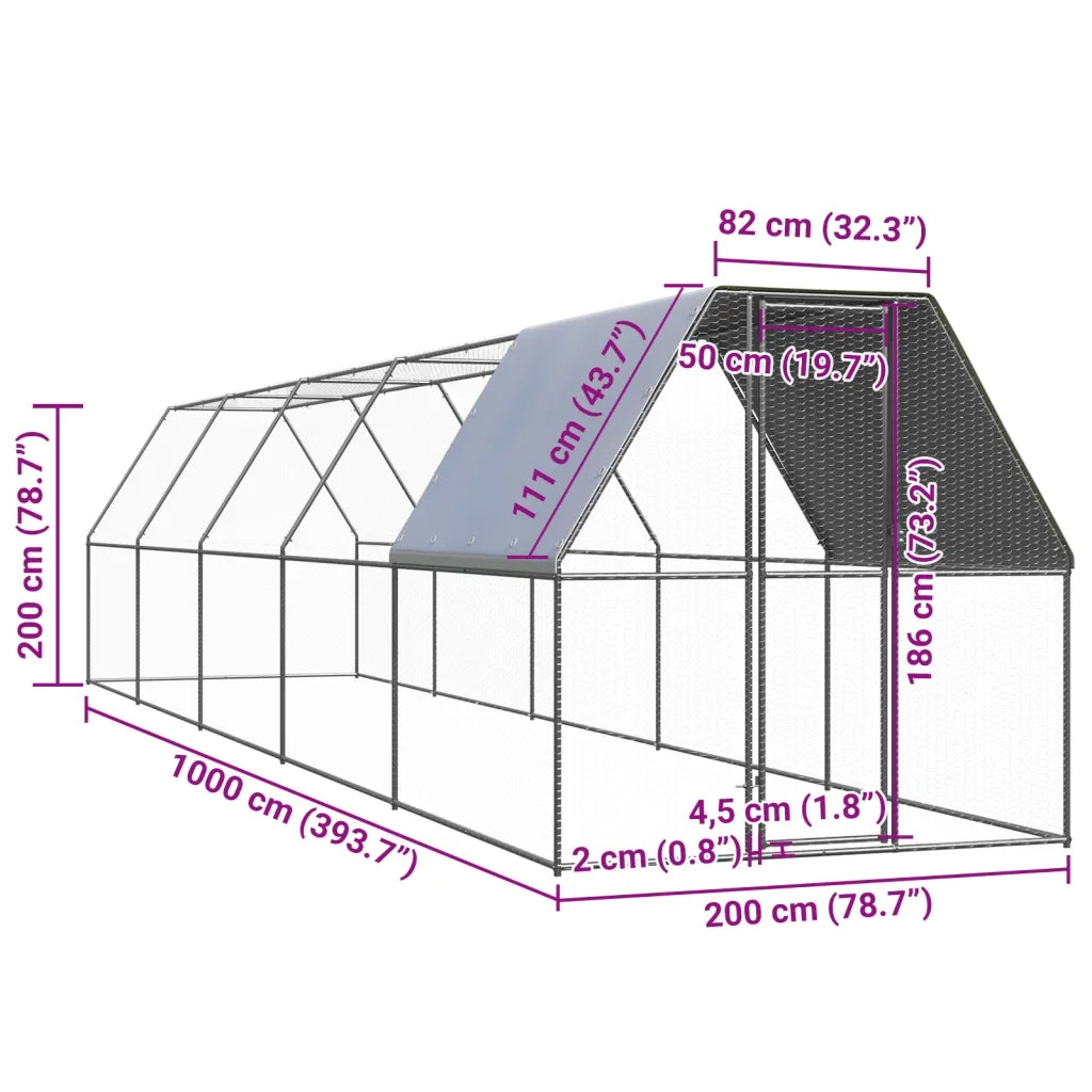 Gabbia per Polli da Esterno 2x10x2 m in Acciaio Zincato cod mxl 53250