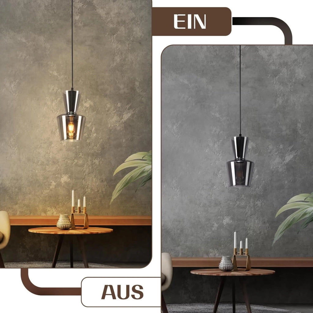 Lampada a Sospensione ZMH 1 luce grigio fum¨¦ E27 per sala da pranzo e camera da letto d¡®albergo