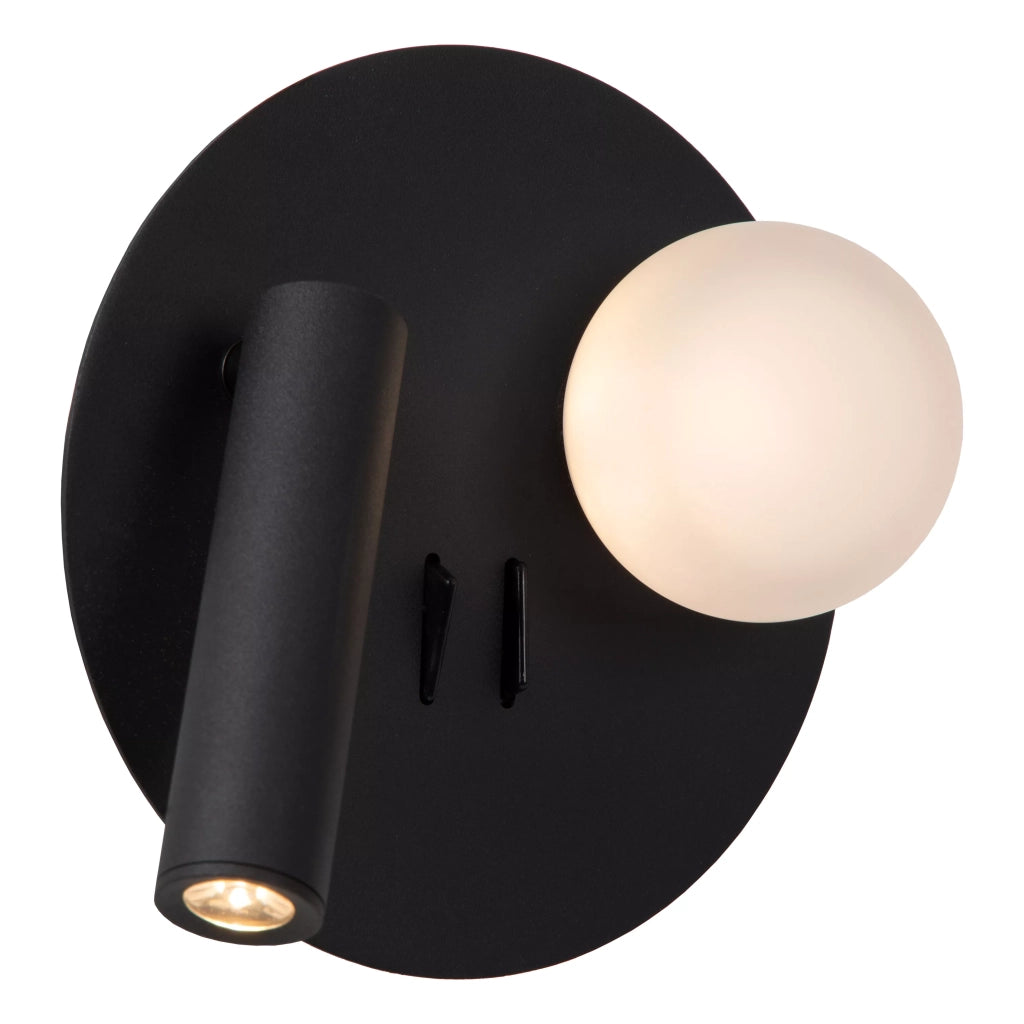 Applique lettura doppia nera sfera bianca Matiz LED Lucide