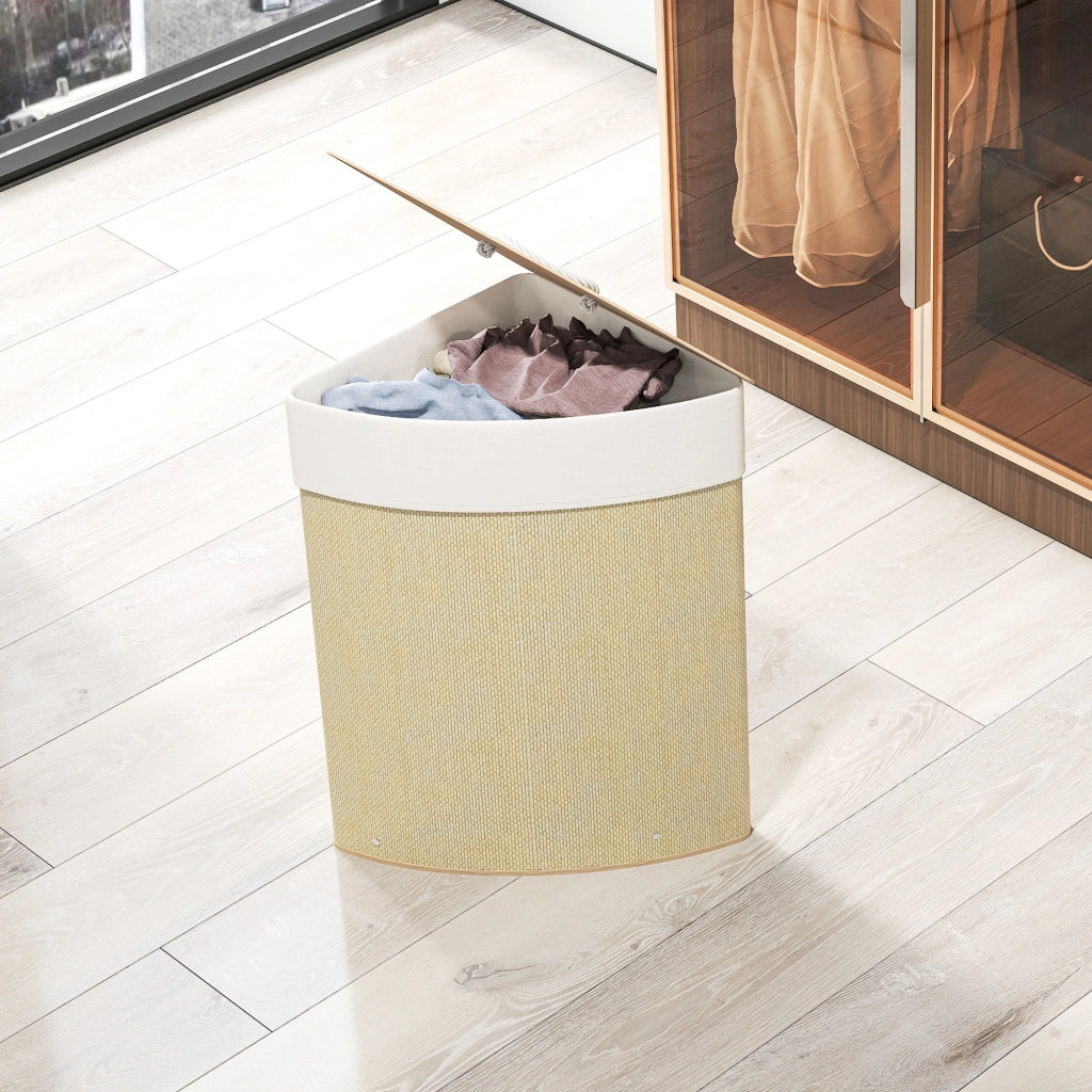 Cesto Portabiancheria Angolare 35x35x60 cm con Sacco Estraibile da 55L e Coperchio Removibile in Bambù