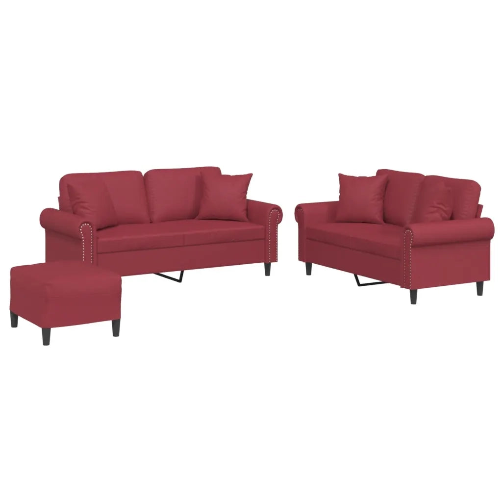 Set di Divani 3 pz con Cuscini Rosso Vino in Similpelle 3202168