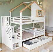 Letto a castello in legno 90x200 cm con scale contenitive e cassetti