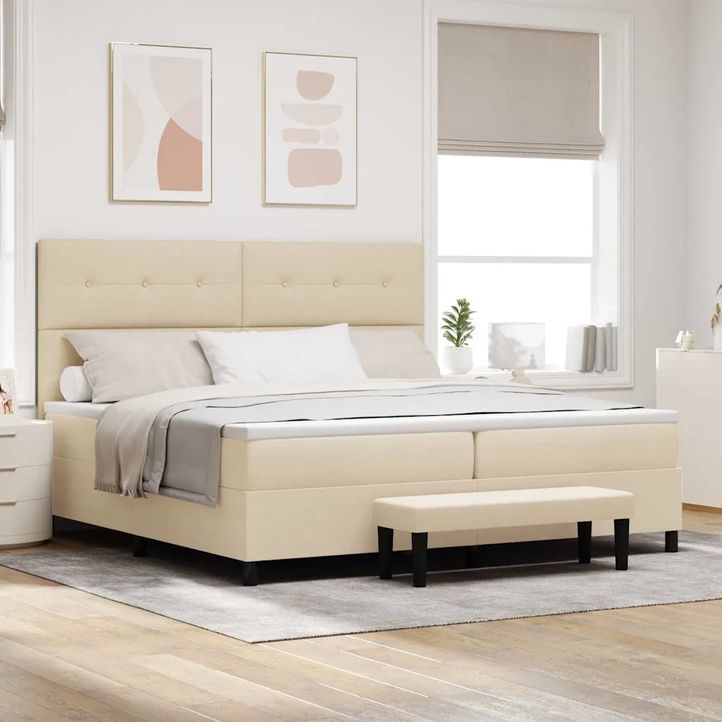 Letto a molle con materasso Crema 200 x 200 cm Tessuto