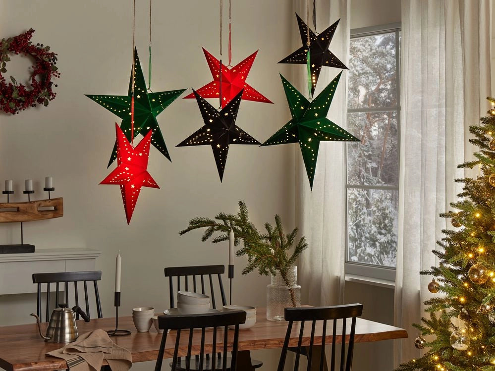 Set di 2 stelle LED in carta di colore nero 45 cm velluto decorazione di Natale