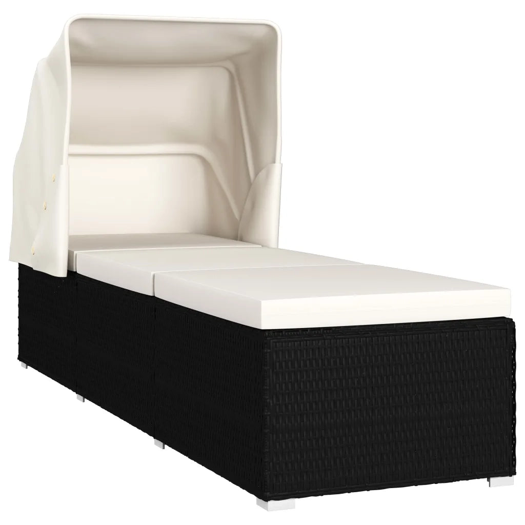 Lettino Prendisole Tettuccio e Cuscino Polyrattan Bianco Crema 46246