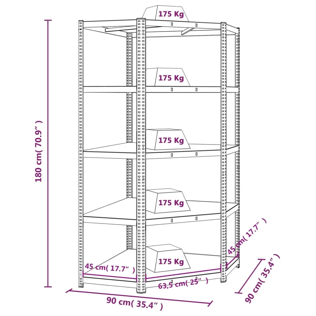 Scaffale Angolare Resistente 5 Strati Argento Acciaio e Legno 152880