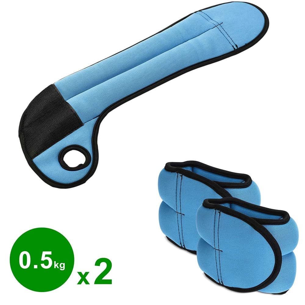 Kit 2 Pesi Allenamento Fitness 1KG Regolabili per Polsi e Caviglie Blu Nero