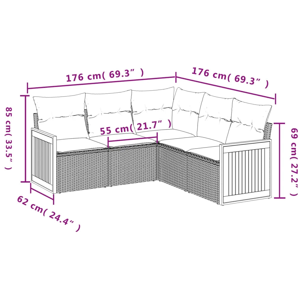 Set Divani da Giardino 5 pz con Cuscini in Polyrattan Nero