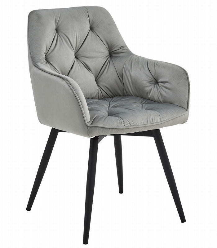 Sedia girevole in velluto VALORA LUKK360 - Grigio argento / Gambe nere