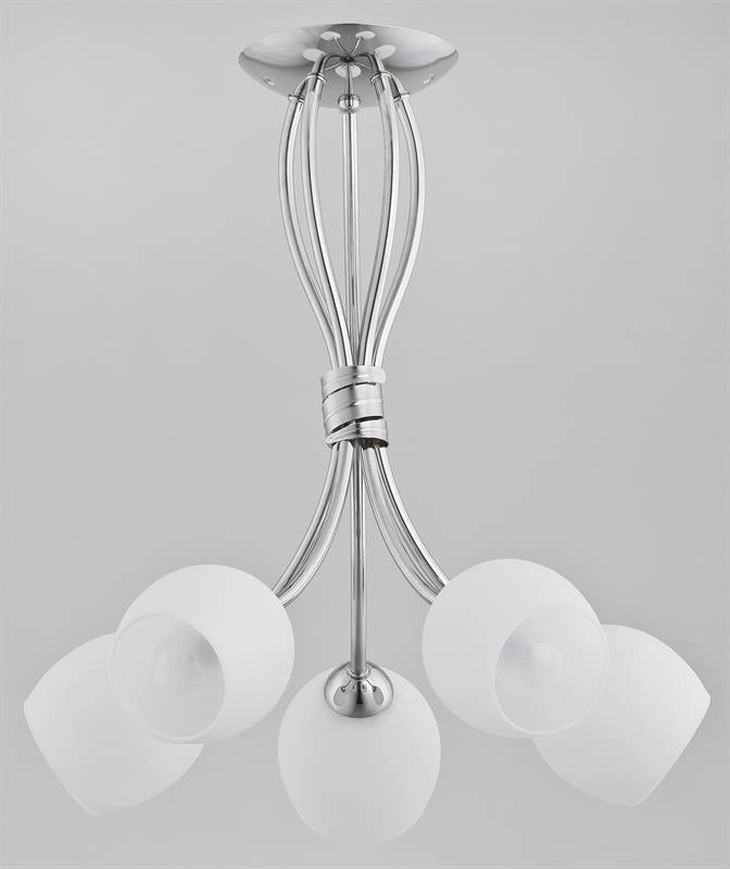 Plafoniera BUENA cromata 5 luci vetro bianco E14 Alfa