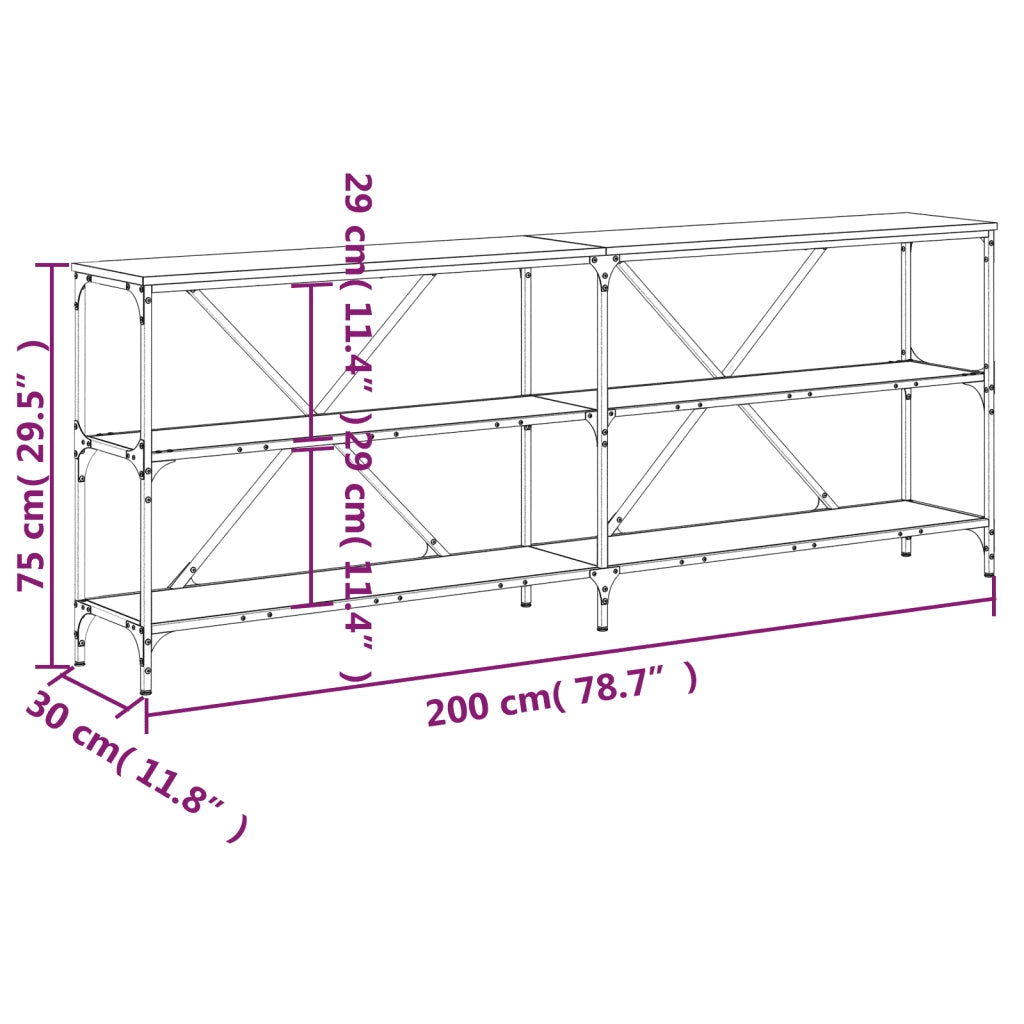 Tavolino Consolle Nero 200x30x75 cm Legno Multistrato e Ferro 832858