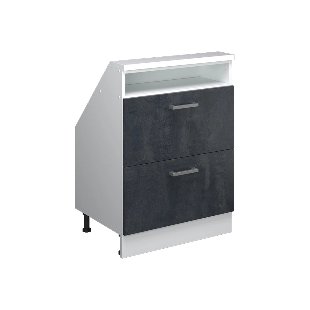 Mobile cucina sottotetto R-Line Calce nera/Bianco 60 cm con 2 cassetti Vicco