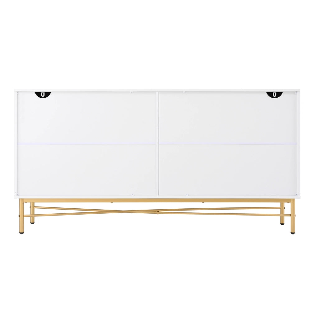Credenza 4 Ante con Ripiani ¨C MINIMAL ¨C Bianco Lucido, Gambe Dorate, 160x40x82
