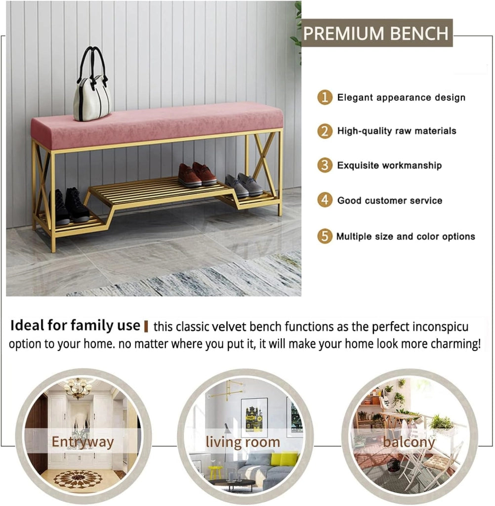 scarpiera Glamour Panca per Scarpe in Velluto Grigio con Organizer per riporre Gli Oggetti - Lussuoso Pouf per Ingresso, Camera da Letto o ai Piedi del Letto - Dimensioni 100 cm