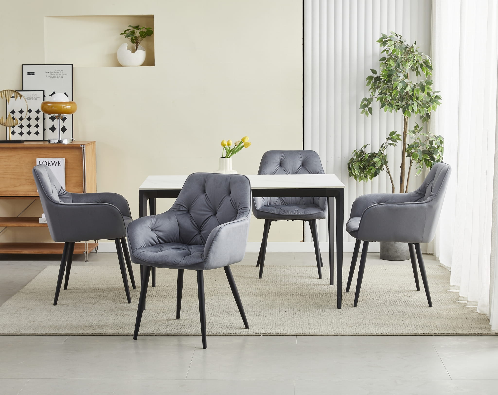 Sedie da pranzo Valora LUKK - Velluto grigio scuro con gambe nere x 2