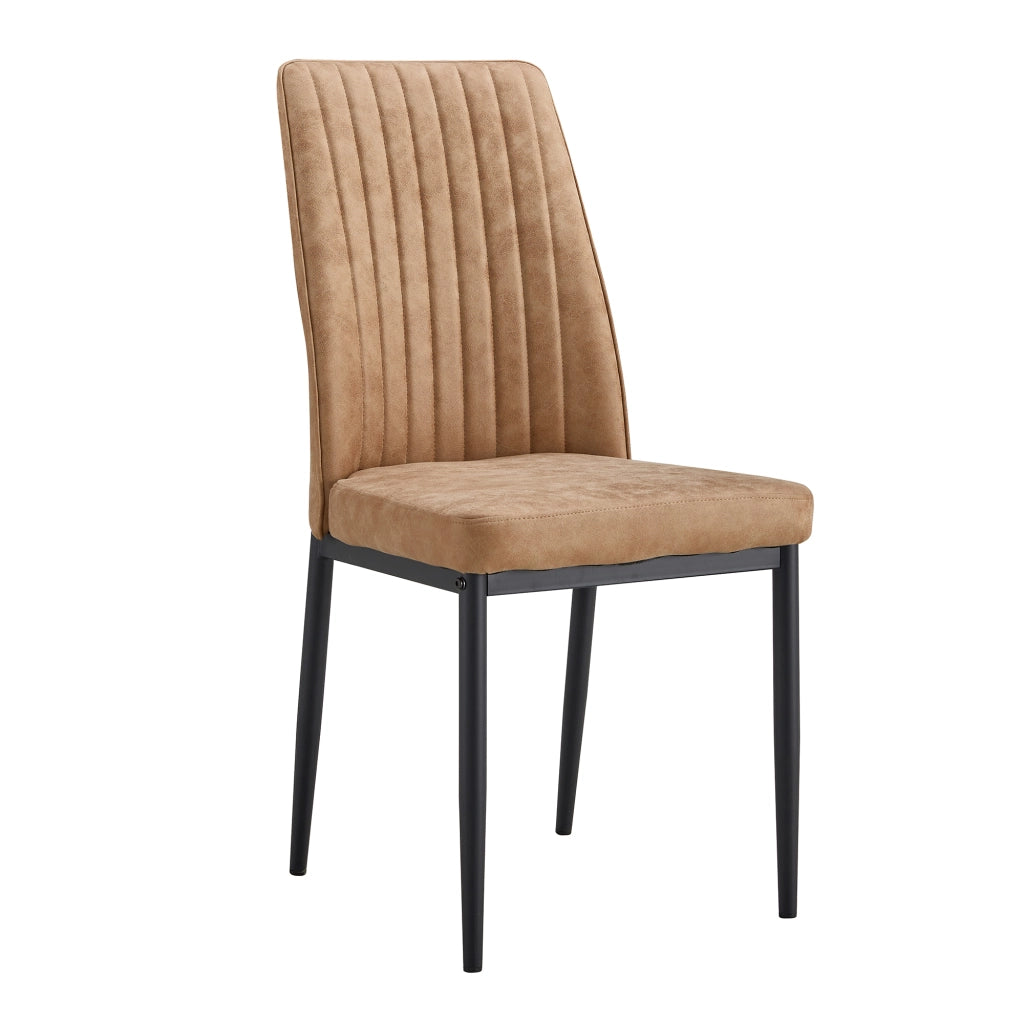 Set 4 Sedie da Pranzo ¨C MINIMAL ¨C Tessuto Tecnologico Marrone, Gambe in Metallo Nero