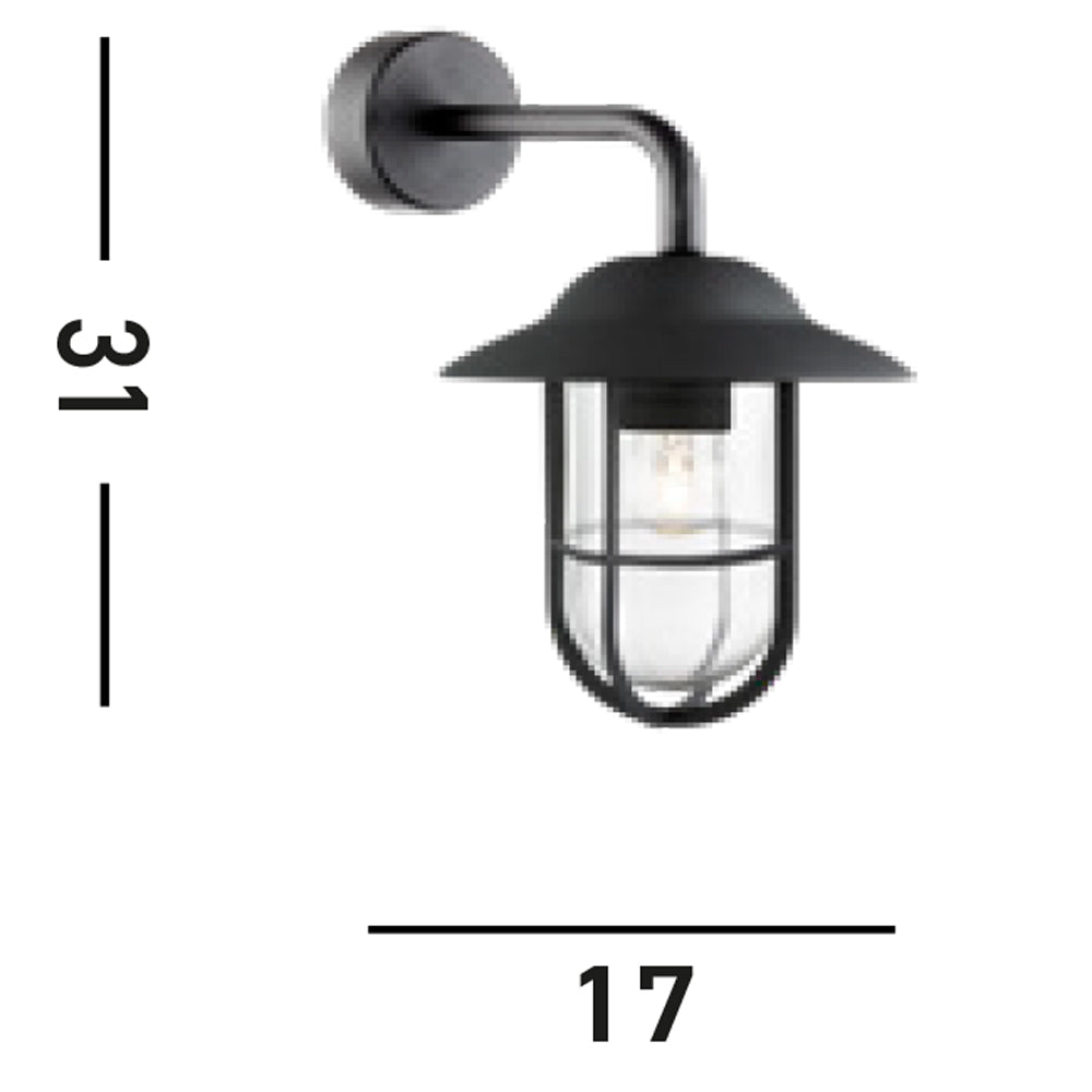 Applique Classica Toronto Acciaio Nero Vetro Trasparente 1 Luce E27
