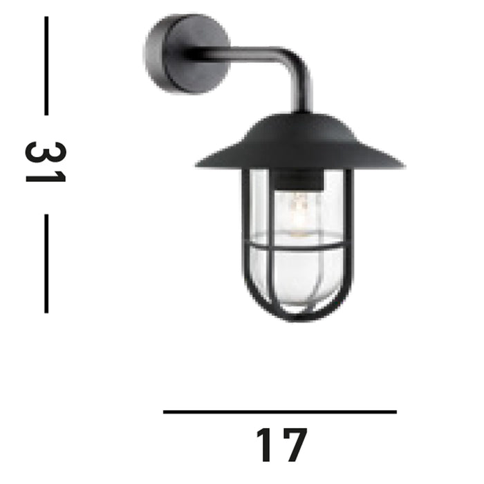 Applique Classica Toronto Acciaio Nero Vetro Trasparente 1 Luce E27