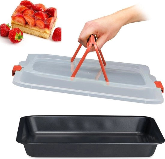 Forma per torta con coperchio - Trasporto di torta - 3 in 1 - BxD 40 x 325 cm - Scatola di trasporto per torta - Nero/Rosso