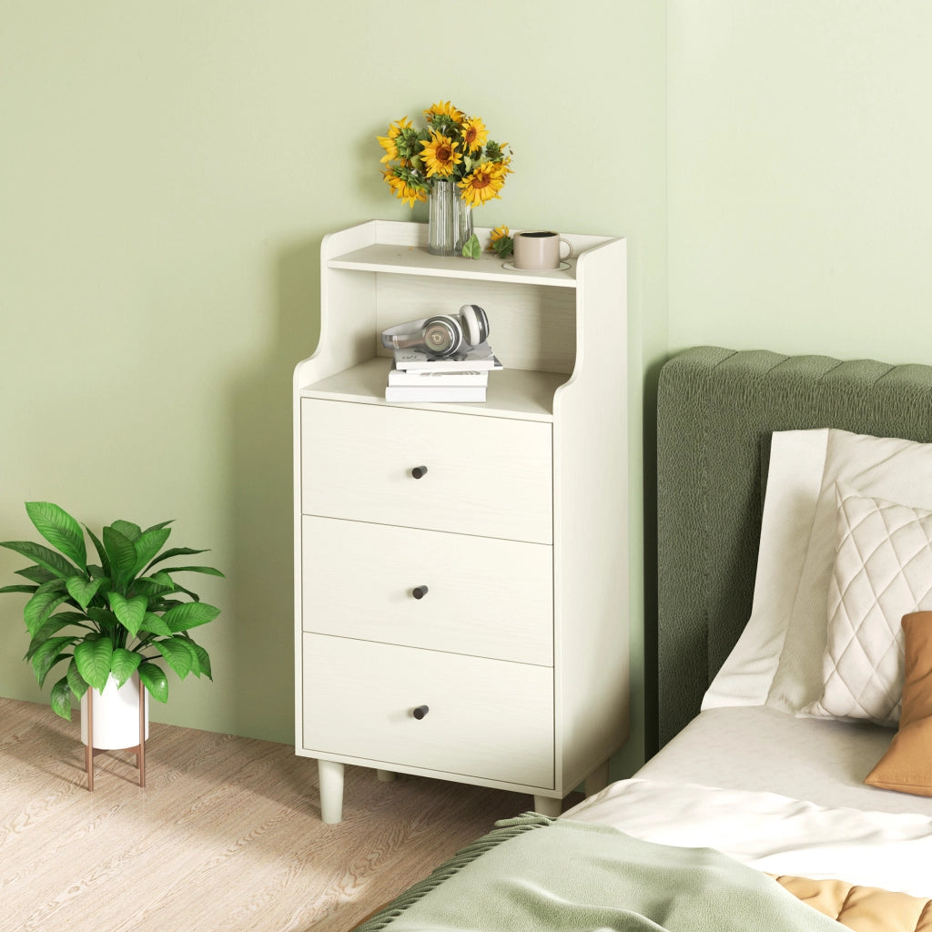 Cassettiera 3 Cassetti 2 Ripiani Aperti Moderna ¨C zephmum ¨C Bianco Veteado 47x29x95cm