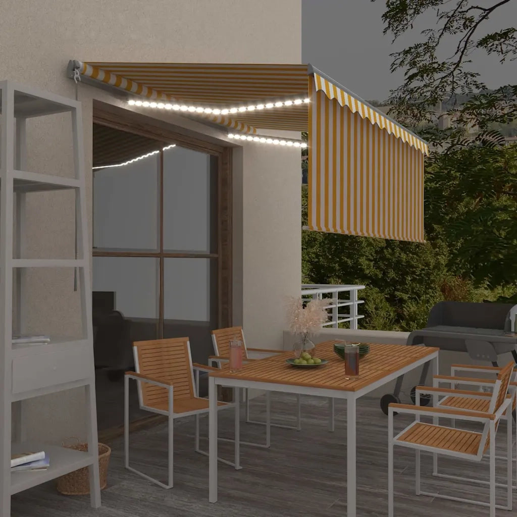 Tenda Sole Retrattile Manuale Parasole LED 3x2,5m Gialla Bianca 3069383