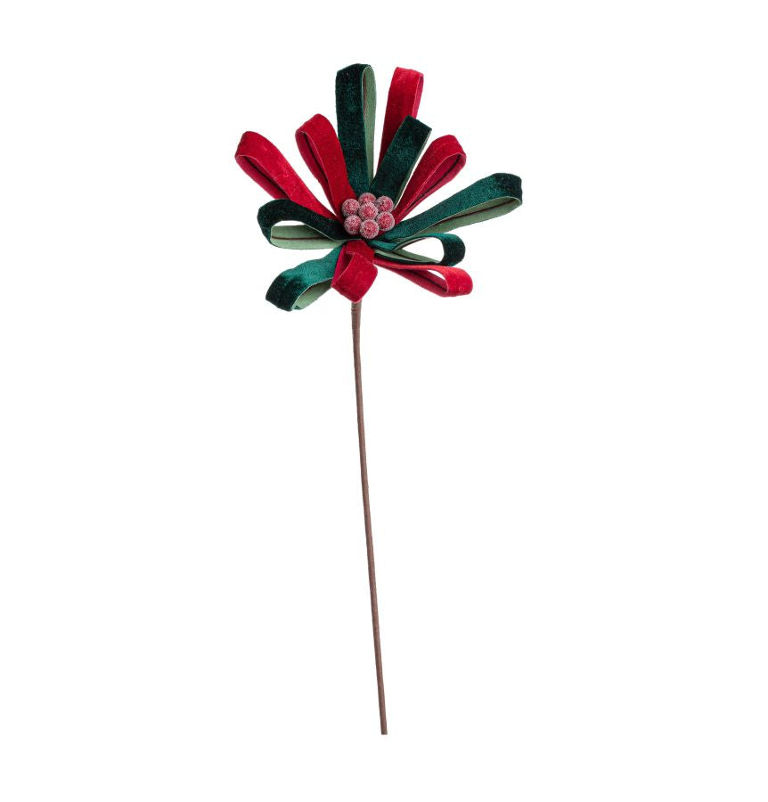 STELLA NATALE STILIZZATA ROSSO E VERDE NASTRO VELLUTO BIZZOTTO 25X50H