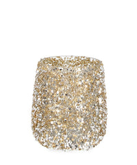 PORTACANDELA VETRO CON BRILLANTINI ORO D10X12H
