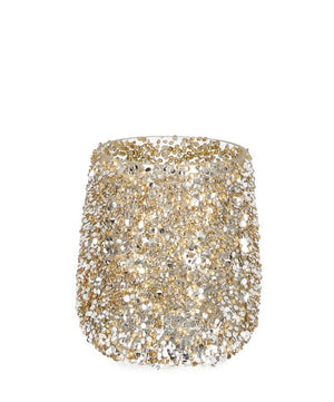 PORTACANDELA VETRO CON BRILLANTINI ORO D10X12H