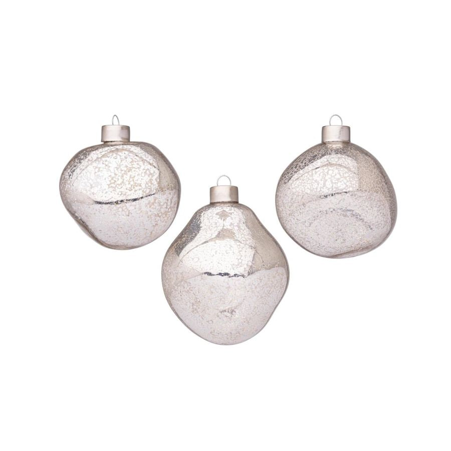 CONFEZIONI 3 PALLINE NATALE ARGENTO IN VETRO ORGANIC BIZZOTTO D8