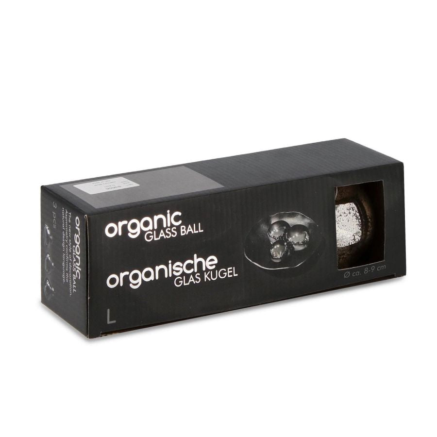 CONFEZIONI 3 PALLINE NATALE ARGENTO IN VETRO ORGANIC BIZZOTTO D8
