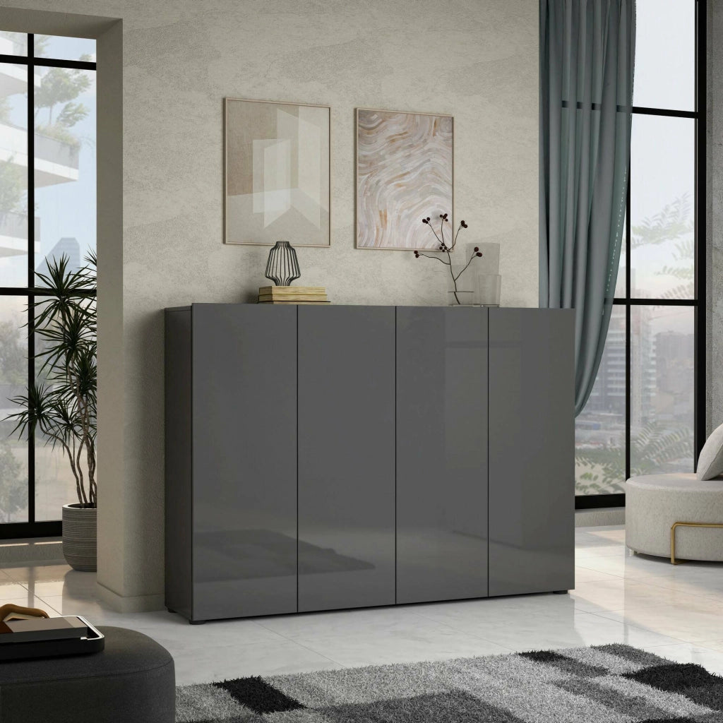 Scarpiera Doda, Mobile portascarpe, Armadio da ingresso multiuso, Mobiletto per calzature, Made in Italy, 160x34h115 cm, Antracite
