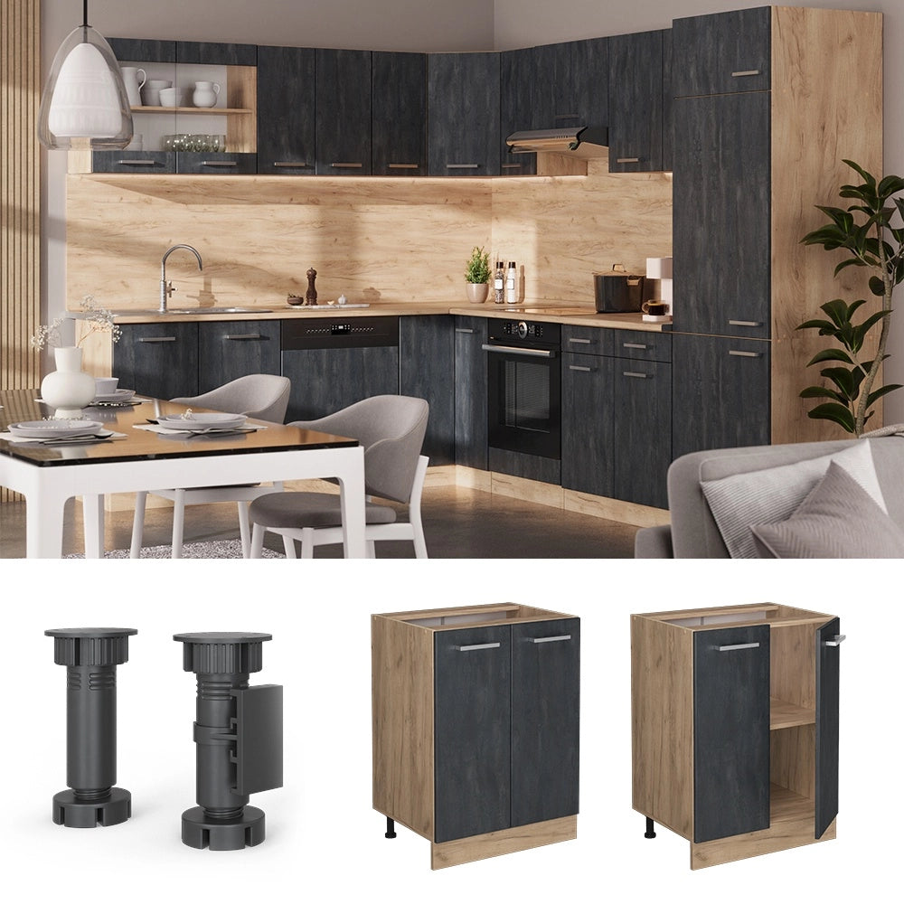 Mobiletto base cucina R-Line Calce nera/Rovere dorato 60 cm PL Rovere Vicco