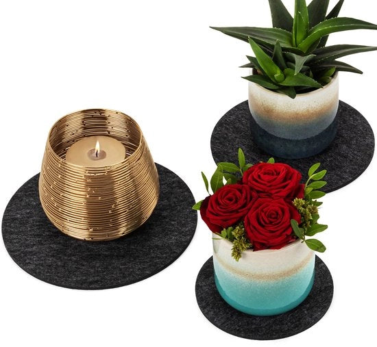 Set di sottopanchine in velluto premium per vasi, piatti, bicchieri, fiori e decorazioni – 6 sottopanchine in velluto a forma rotonda in antracite – Sottopanchine moderne in velluto per tavolo (15 cm, 20 cm, 22,5 cm)