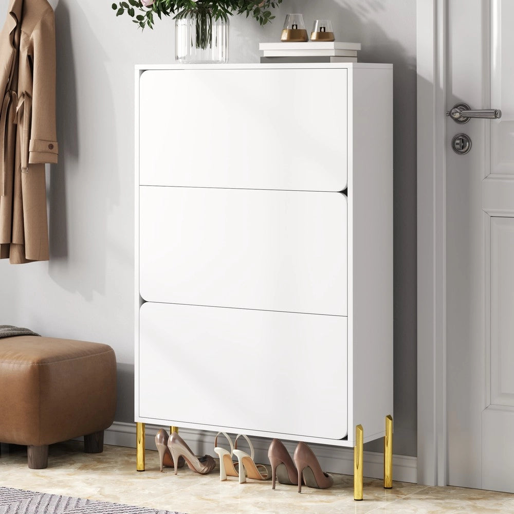 Scarpiera 3 Ante ¨C MINIMAL ¨C Bianco, Gambe Dorate, Ingresso