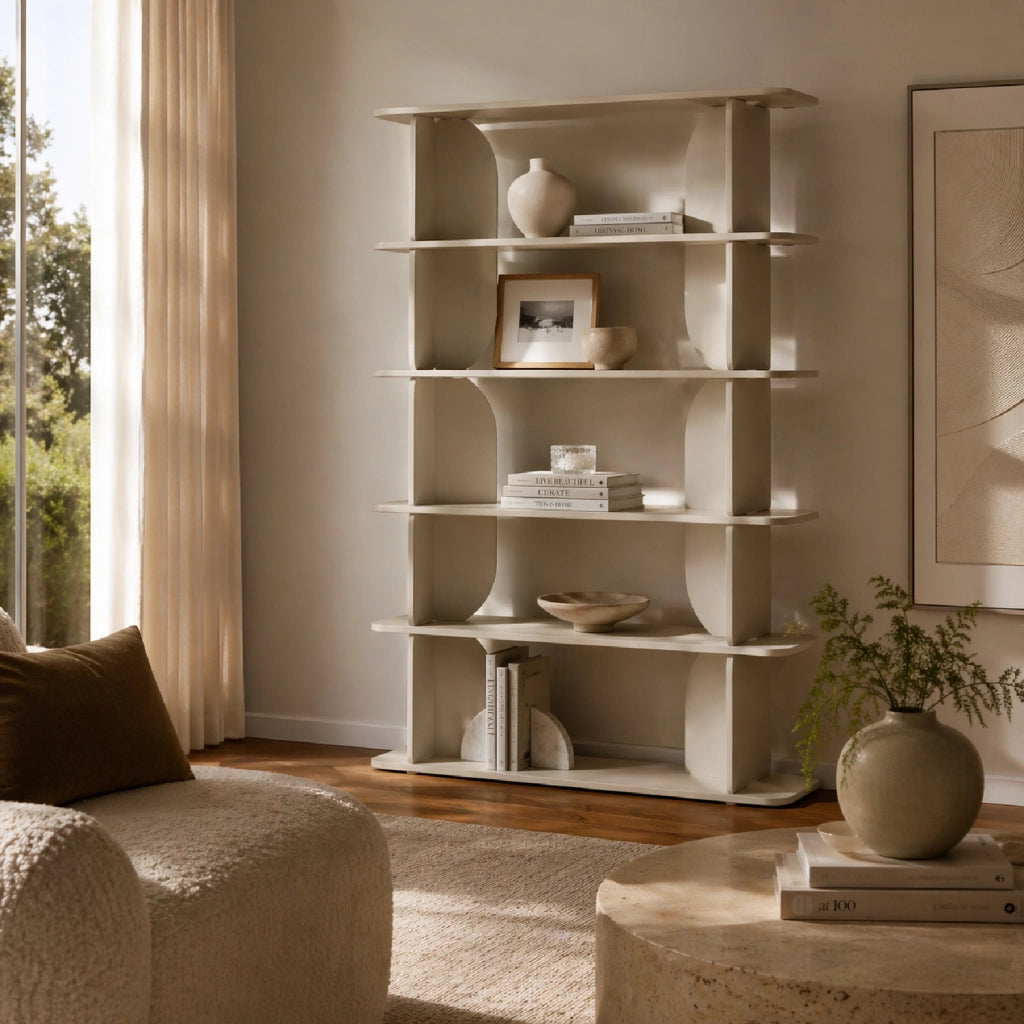 Libreria Moderna Con 5 Ripiani Minimal Design Contemporaneo Ideale Per Living Soggiorno Salotto Studio Corridoio Ufficio In Melaminico 120 X 181.5 X 34 Cm Cashmere