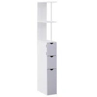 Colonna Bagno, Mobile Bagno Salvaspazio in Legno, Mobiletto con Armadietto, Ripiani e Cassetti, 15x33x136 cm, Grigio Chiaro