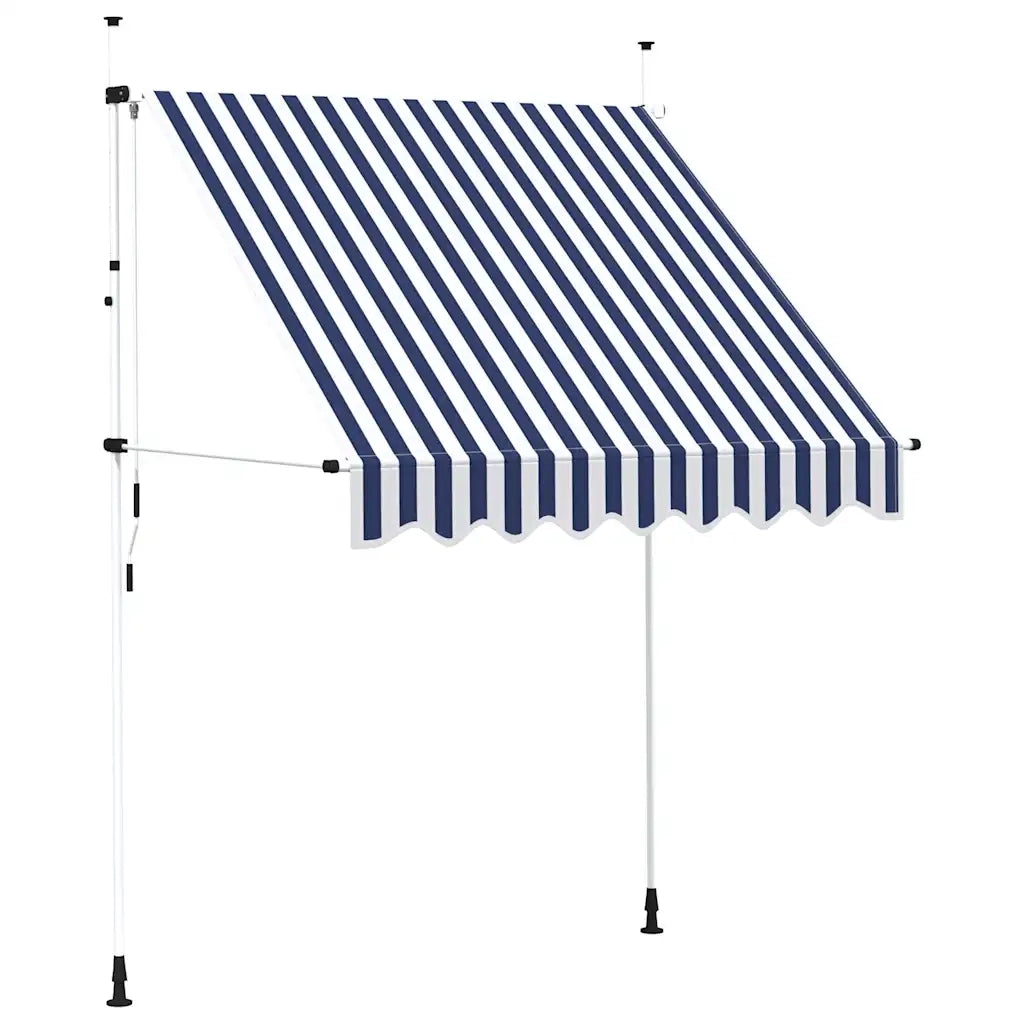 Tenda da Sole Retrattile Manuale-Tenda parasole per Patio 200 cm a Strisce Blu e Bianche