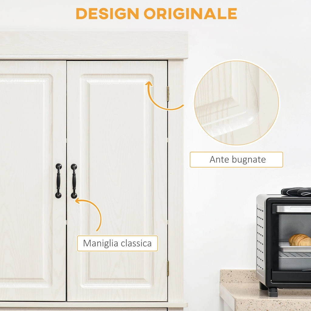CREDENZA CUCINA CON 2 ARMADIETTI E CASSETTO IN STILE COLONIALE  80X35X180 CM BIANCO