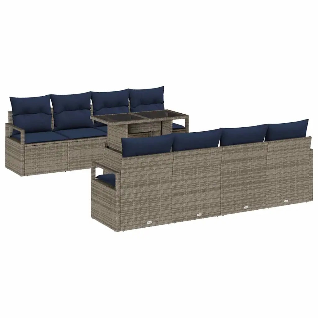 Set Divano da Giardino 7 pcs Grigio e Blu Navy polyrattan