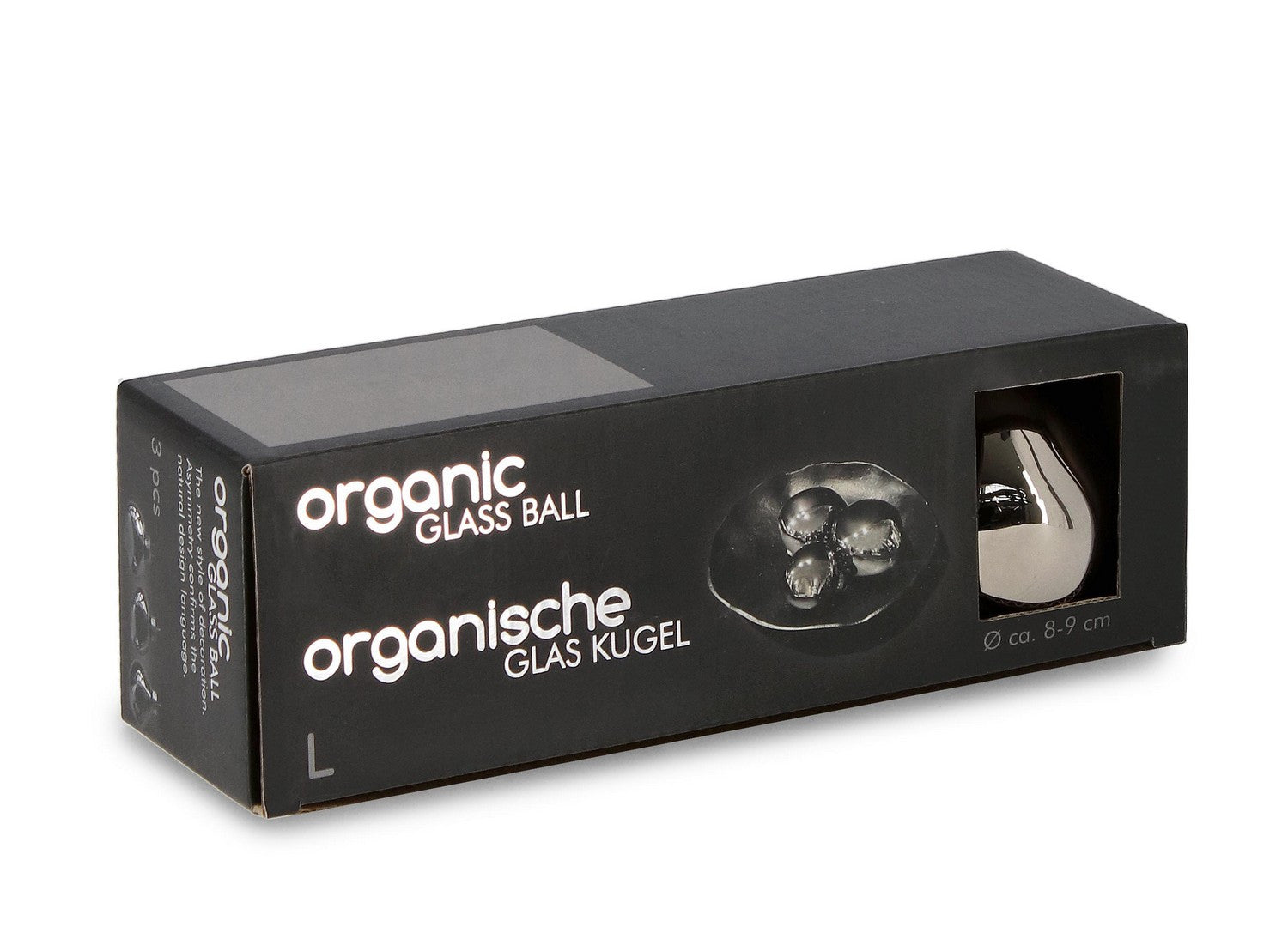 CONFEZIONI 3 PALLINE NATALE GRIGIO LUCIDO VETRO ORGANIC BIZZOTTO D8