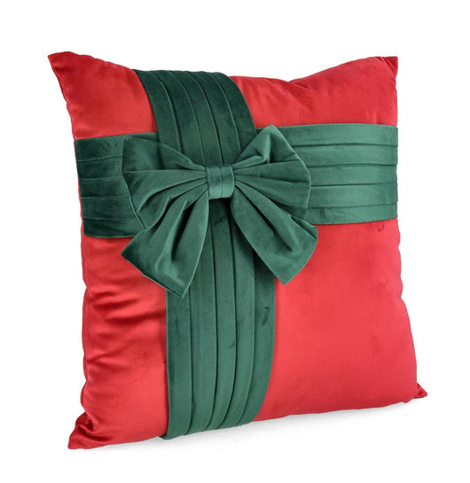 CUSCINO ROSSO CON FIOCCO VERDE BIZZOTTO FESTIVE 45X45